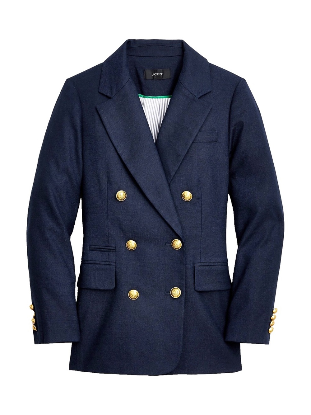 J.Crew Bristol Double Breasted Blazer in Navy Blue Stretch Linen Jacket Size 12